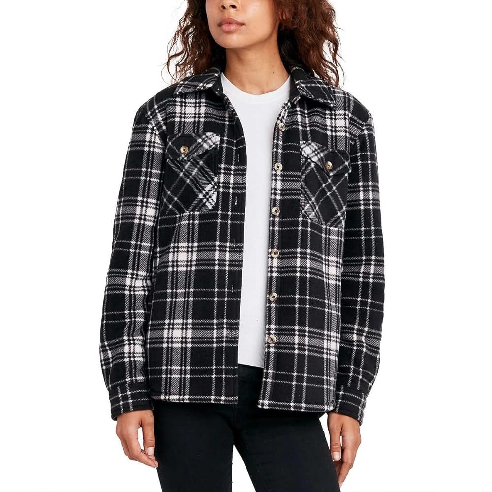 Sage Collective long sleeve plaid shirt jacket Sherpa lined fleece shacket